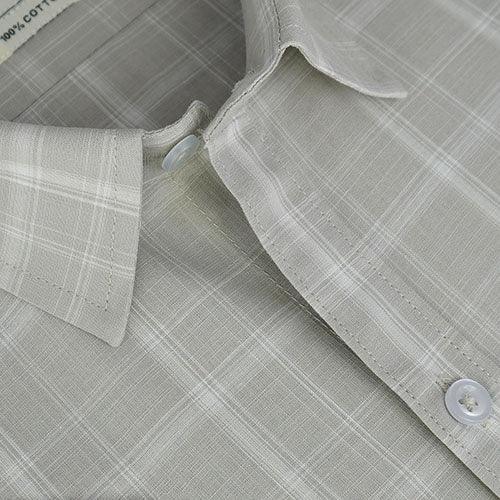 Men's 100% Cotton Plaid Checkered Half Sleeves Shirt (Grey)