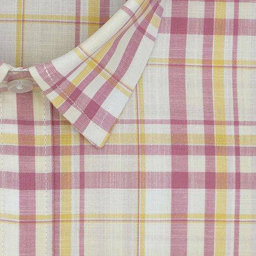 Men's 100% Cotton Plaid Checkered Half Sleeves Shirt (Light Yellow)