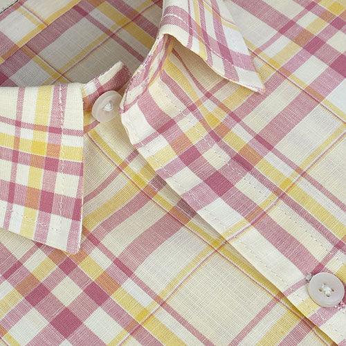Men's 100% Cotton Plaid Checkered Half Sleeves Shirt (Light Yellow)