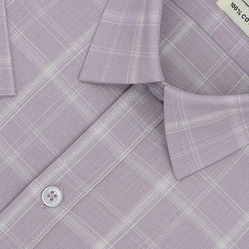 Men's 100% Cotton Plaid Checkered Half Sleeves Shirt (Mauve)