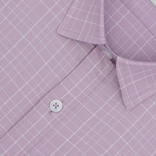 Men's 100% Cotton Plaid Checkered Half Sleeves Shirt (Mauve)