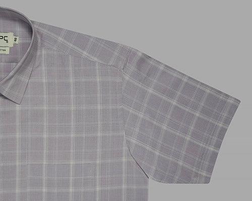 Men's 100% Cotton Plaid Checkered Half Sleeves Shirt (Mauve)