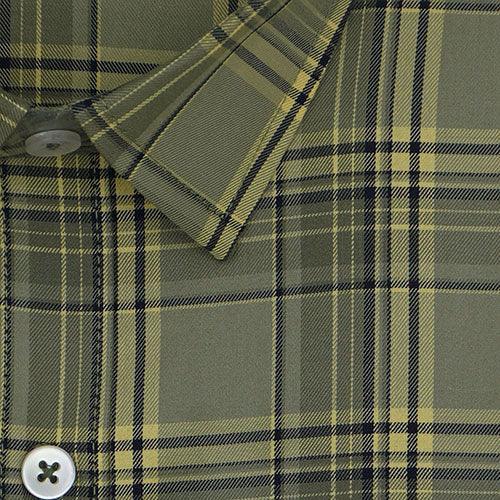 Men's 100% Cotton Plaid Checkered Half Sleeves Shirt (Olive)