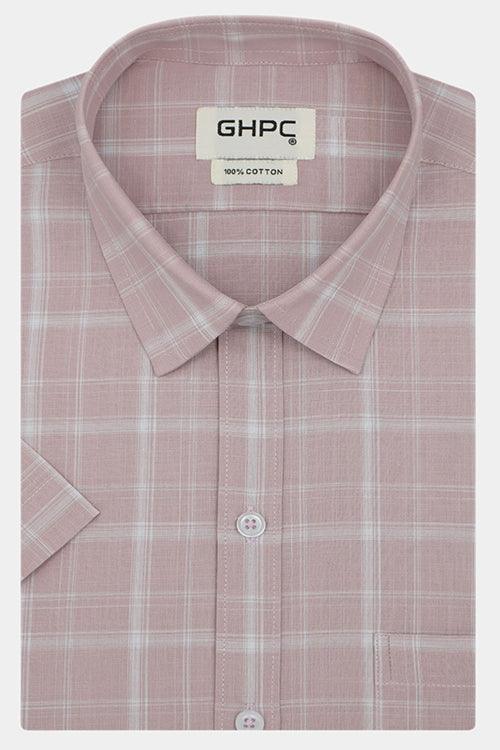 Men's 100% Cotton Plaid Checkered Half Sleeves Shirt (Rust)