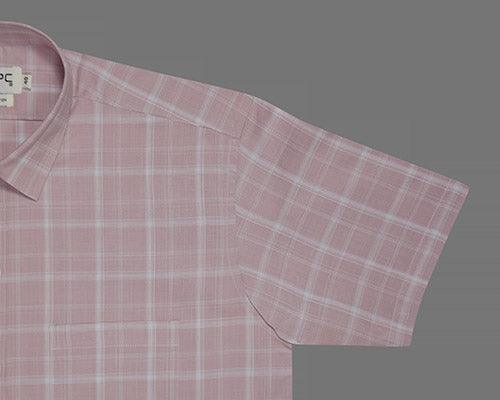 Men's 100% Cotton Plaid Checkered Half Sleeves Shirt (Rust)