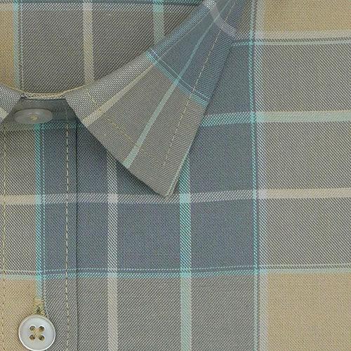 Men's 100% Cotton Plaid Checkered Half Sleeves Shirt (Yellow)