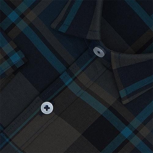 Men's 100% Cotton Plaid Checks Full Sleeves Shirt (Teal)