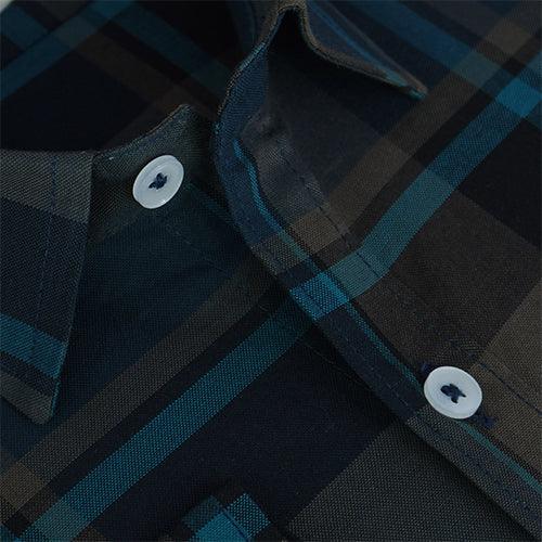 Men's 100% Cotton Plaid Checks Full Sleeves Shirt (Teal)