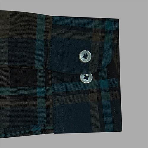 Men's 100% Cotton Plaid Checks Full Sleeves Shirt (Teal)