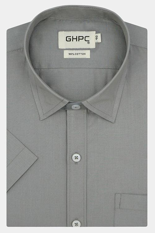 Men's 100% Cotton Plain Solid Half Sleeves Shirt (Grey)