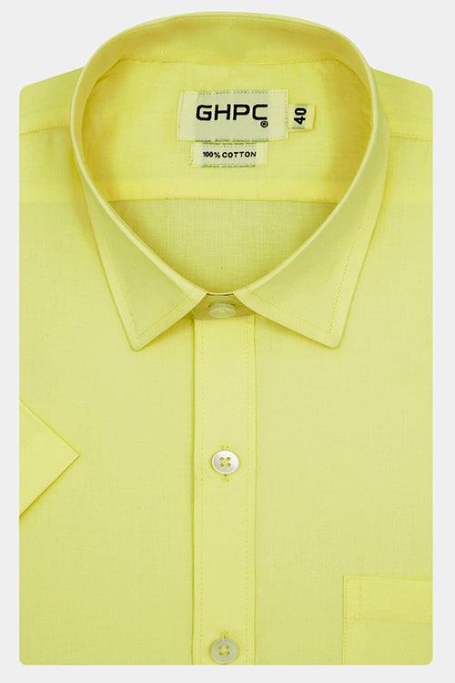 Men's 100% Cotton Plain Solid Half Sleeves Shirt (Lemon)