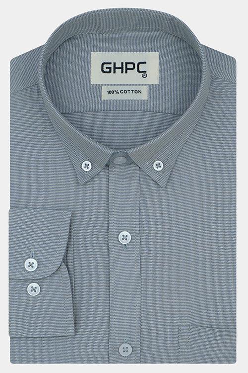 Men's 100% Cotton Self Design Full Sleeves Shirt (Blue)