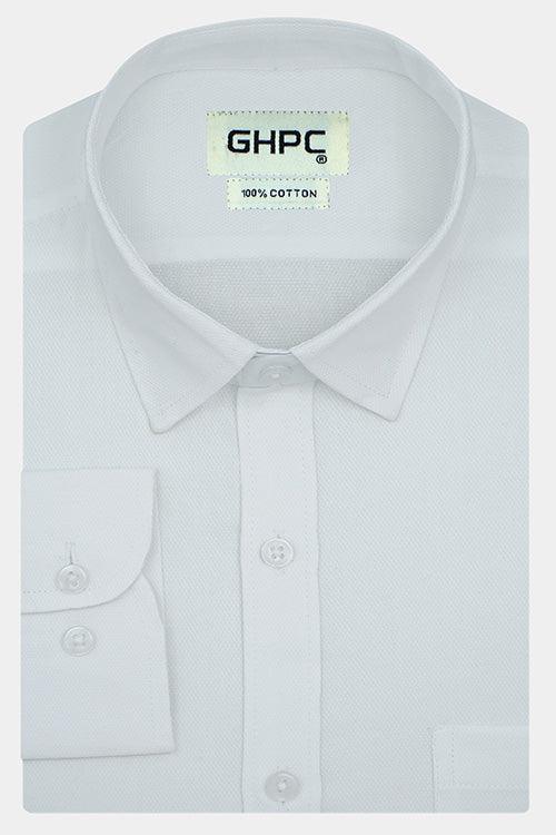 Men's 100% Cotton Self Design Full Sleeves Shirt (White)