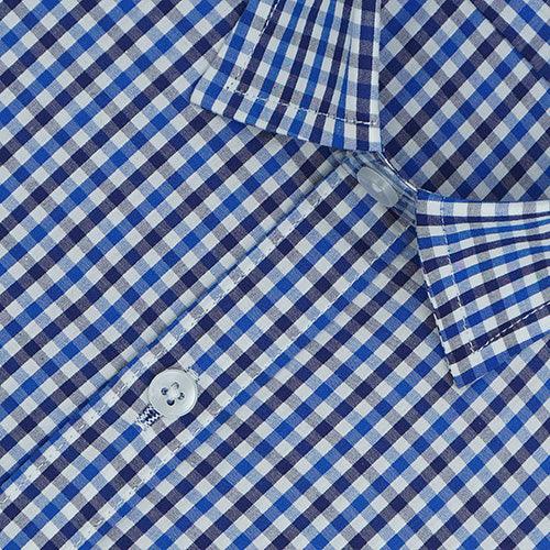 Men's 100% Cotton Small Gingham Checkered Half Sleeves Shirt (Blue)