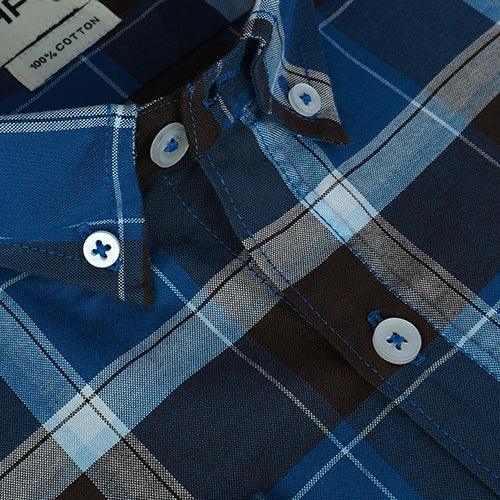 Men's 100% Cotton Tartan Checkered Full Sleeves Shirt (Blue)