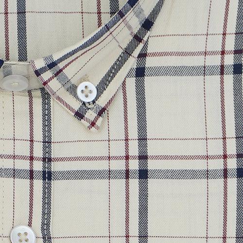Men's 100% Cotton Tartan Checkered Full Sleeves Shirt (Cream/Off White)