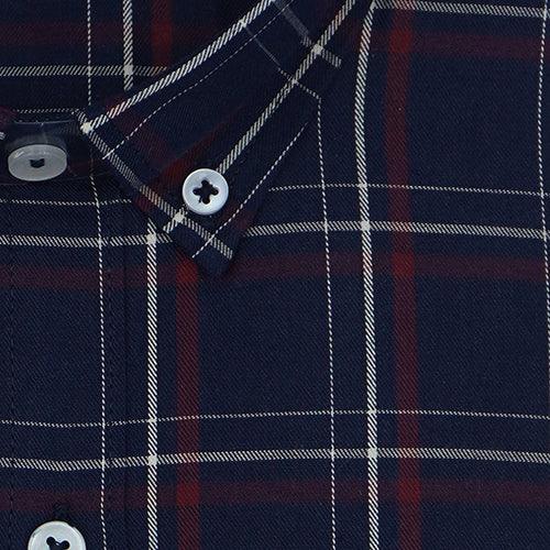 Men's 100% Cotton Tartan Checkered Full Sleeves Shirt (Navy)