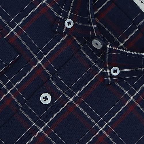 Men's 100% Cotton Tartan Checkered Full Sleeves Shirt (Navy)