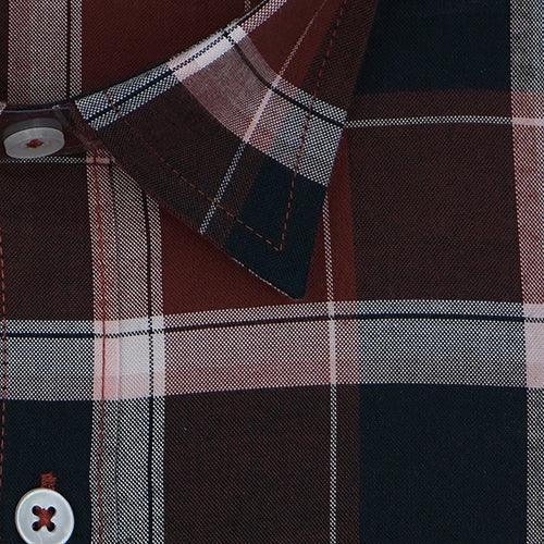 Men's 100% Cotton Tartan Checkered Full Sleeves Shirt (Rust Brown)