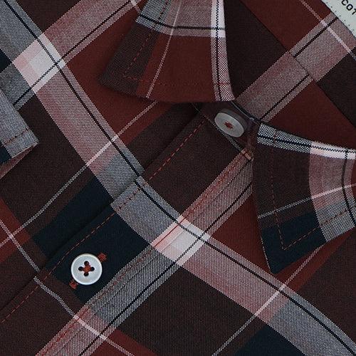 Men's 100% Cotton Tartan Checkered Full Sleeves Shirt (Rust Brown)