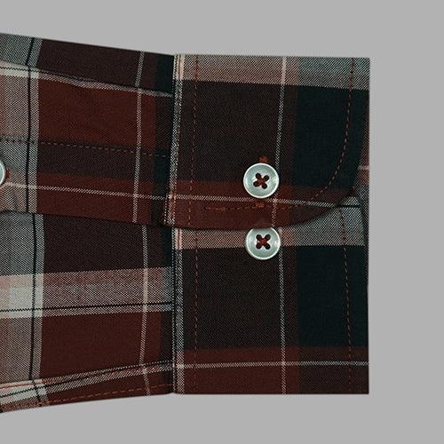 Men's 100% Cotton Tartan Checkered Full Sleeves Shirt (Rust Brown)