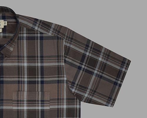 Men's 100% Cotton Tartan Checkered Half Sleeves Shirt (Brown)