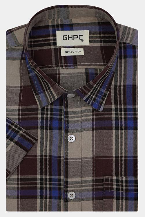 Men's 100% Cotton Tartan Checks Half Sleeves Shirt (Multicolor)