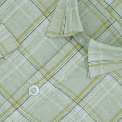 Men's 100% Cotton Tartan Plaid Checkered Full Sleeves Shirt (Pista Green)