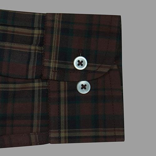 Men's 100% Cotton Tartan Plaid Checkered Full Sleeves Shirt (Rust Brown)