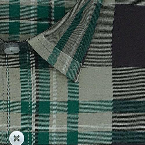 Men's 100% Cotton Tartan Plaid Checkered Half Sleeves Shirt (Green)