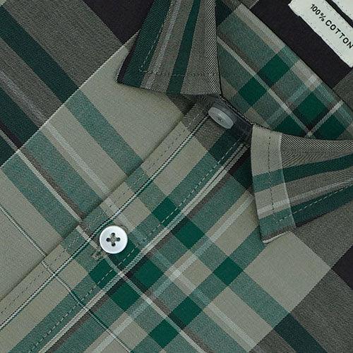 Men's 100% Cotton Tartan Plaid Checkered Half Sleeves Shirt (Green)