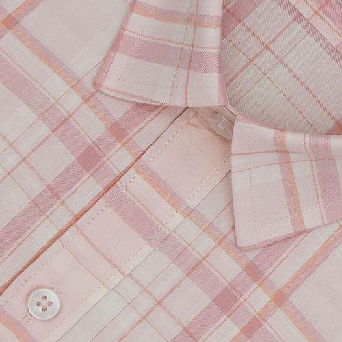 Men's 100% Cotton Tartan Plaid Checkered Half Sleeves Shirt (Peach)