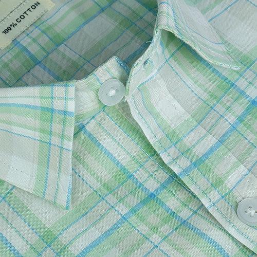 Men's 100% Cotton Tartan Plaid Checkered Half Sleeves Shirt (Pista Green)