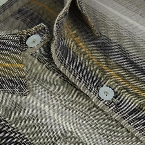 Men's 100% Cotton Unbalanced Striped Full Sleeves Shirt (Brown)