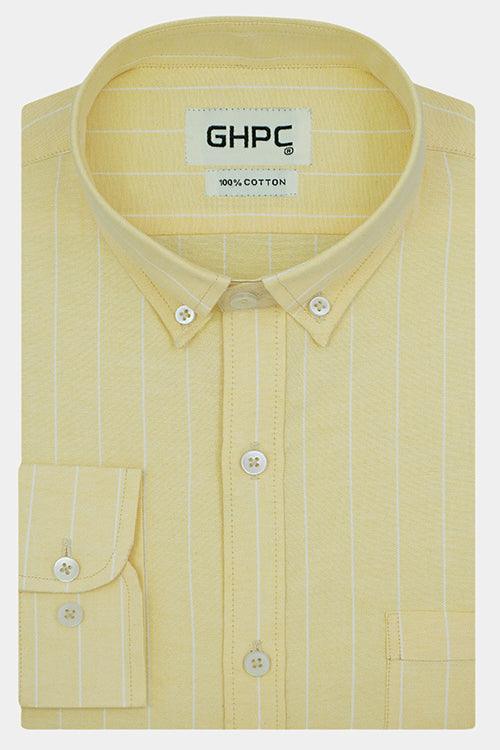 Men's 100% Cotton Wide Pin Striped Full Sleeves Shirt (Yellow)