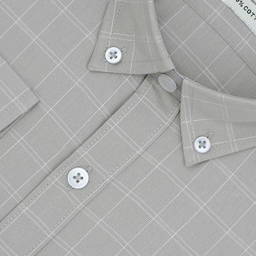 Men's 100% Cotton Windowpane Checkered Full Sleeves Shirt (Beige)