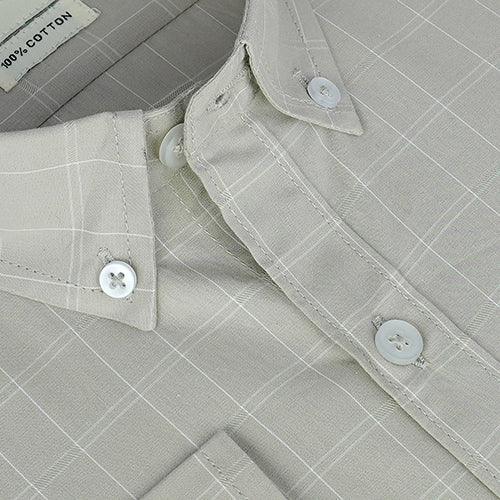 Men's 100% Cotton Windowpane Checkered Full Sleeves Shirt (Beige)