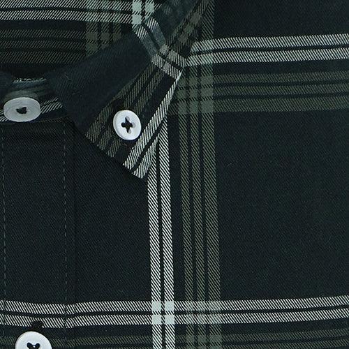 Men's 100% Cotton Windowpane Checkered Full Sleeves Shirt (Black)