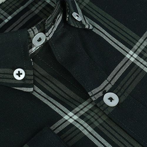 Men's 100% Cotton Windowpane Checkered Full Sleeves Shirt (Black)