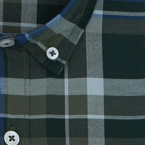 Men's 100% Cotton Windowpane Checkered Full Sleeves Shirt (Blue)