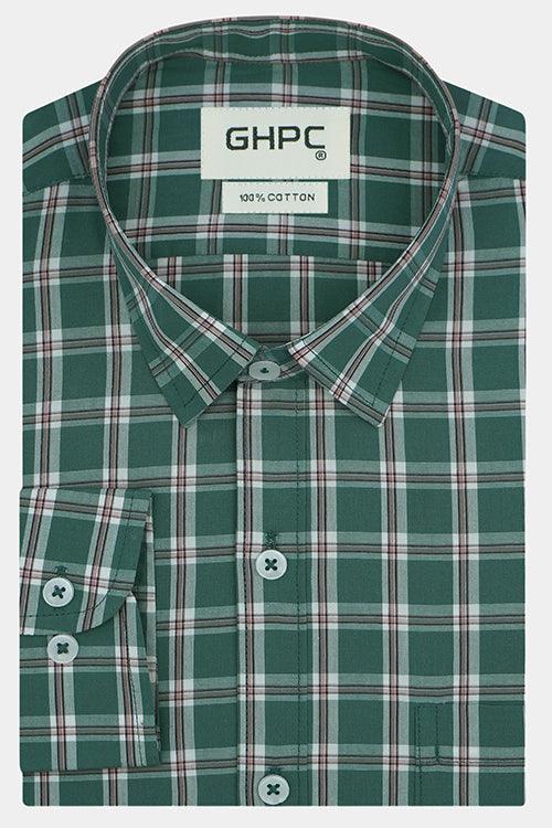 Men's 100% Cotton Windowpane Checkered Full Sleeves Shirt (Green)