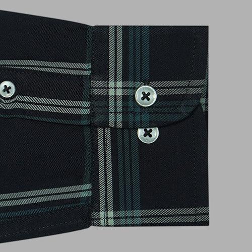 Men's 100% Cotton Windowpane Checkered Full Sleeves Shirt (Navy)