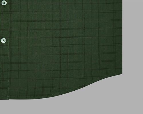 Men's 100% Cotton Windowpane Checkered Full Sleeves Shirt (Olive Green)