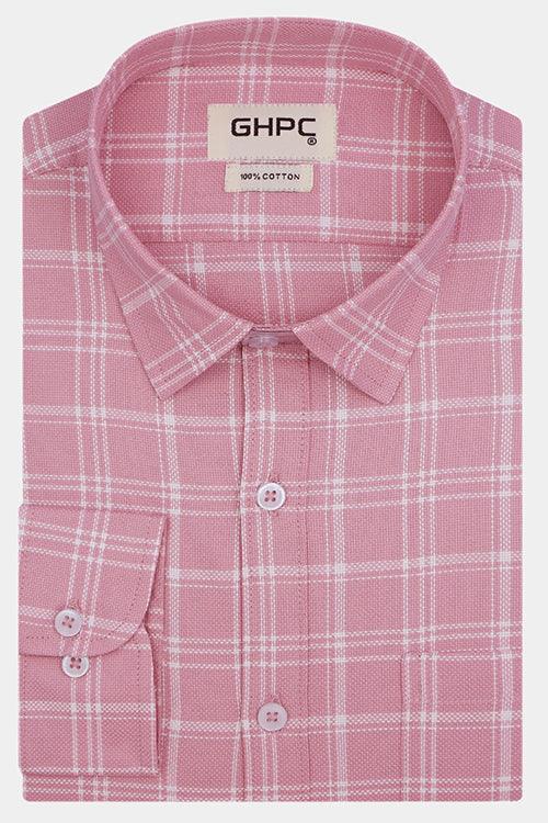 Men's 100% Cotton Windowpane Checkered Full Sleeves Shirt (Peach)