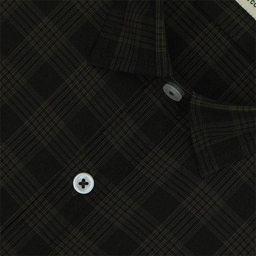 Men's 100% Cotton Windowpane Checkered Half Sleeves Shirt (Black)