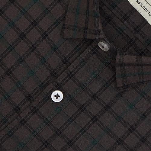 Men's 100% Cotton Windowpane Checkered Half Sleeves Shirt (Brown)