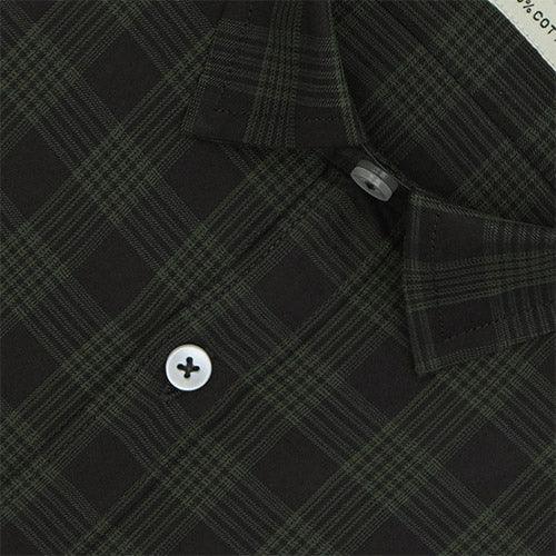 Men's 100% Cotton Windowpane Checkered Half Sleeves Shirt (Brown)