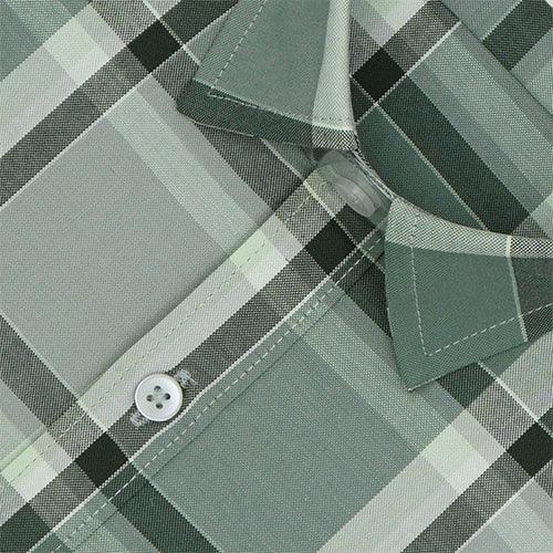 Men's 100% Cotton Windowpane Checkered Half Sleeves Shirt (Green)