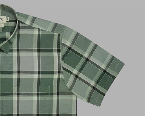 Men's 100% Cotton Windowpane Checkered Half Sleeves Shirt (Green)