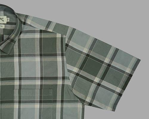 Men's 100% Cotton Windowpane Checkered Half Sleeves Shirt (Grey)